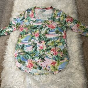 Tommy Bahama Tropical Floral V-Neck Tee in Pink, Green, Blue 100%Cotton